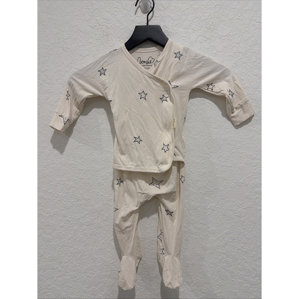 Bonsie Skin To Skin Babywear Footie Cream Stars Print Bamboo Blend 6-9 Months